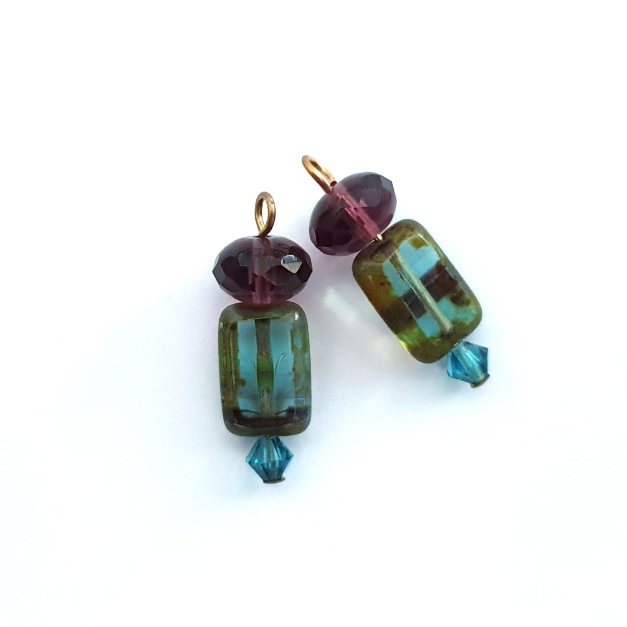 Animal Glass Rectangle Mix and Crystals Indicolite Amethyst Bead Link