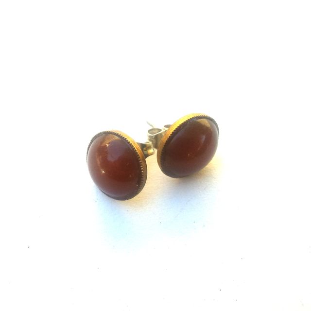 1970s Retro Earrings Stud Button 12mm Rust