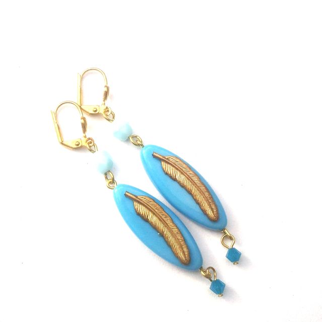 Santorini Beaded Feather Embellished Petal Earrings