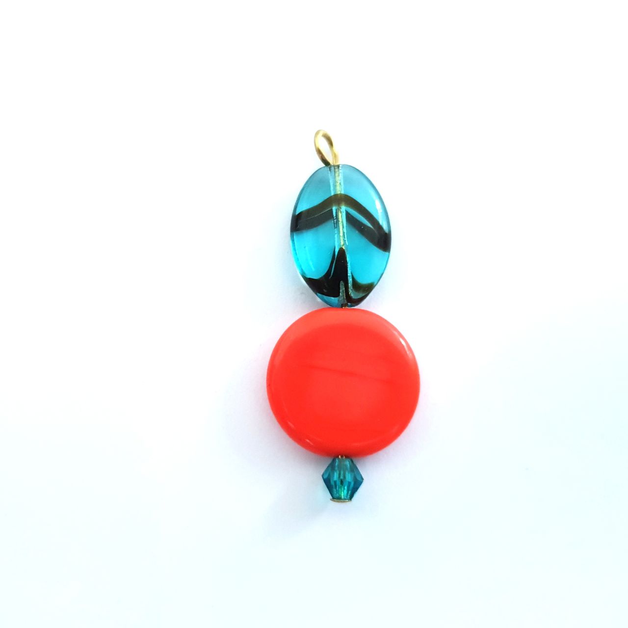 Animal Print Bead Pendant Glass Zebra Teal Coral