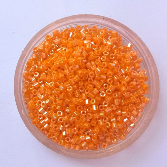 10 0 Orange Opaque Lustred Two Cut Hex Czech Seed Bead