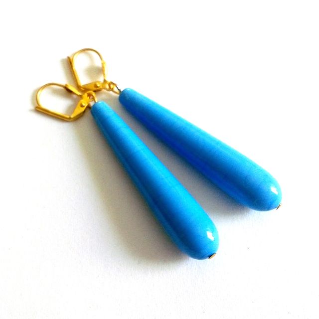 Handmade Glass Tear Drop Earrings Turquoise