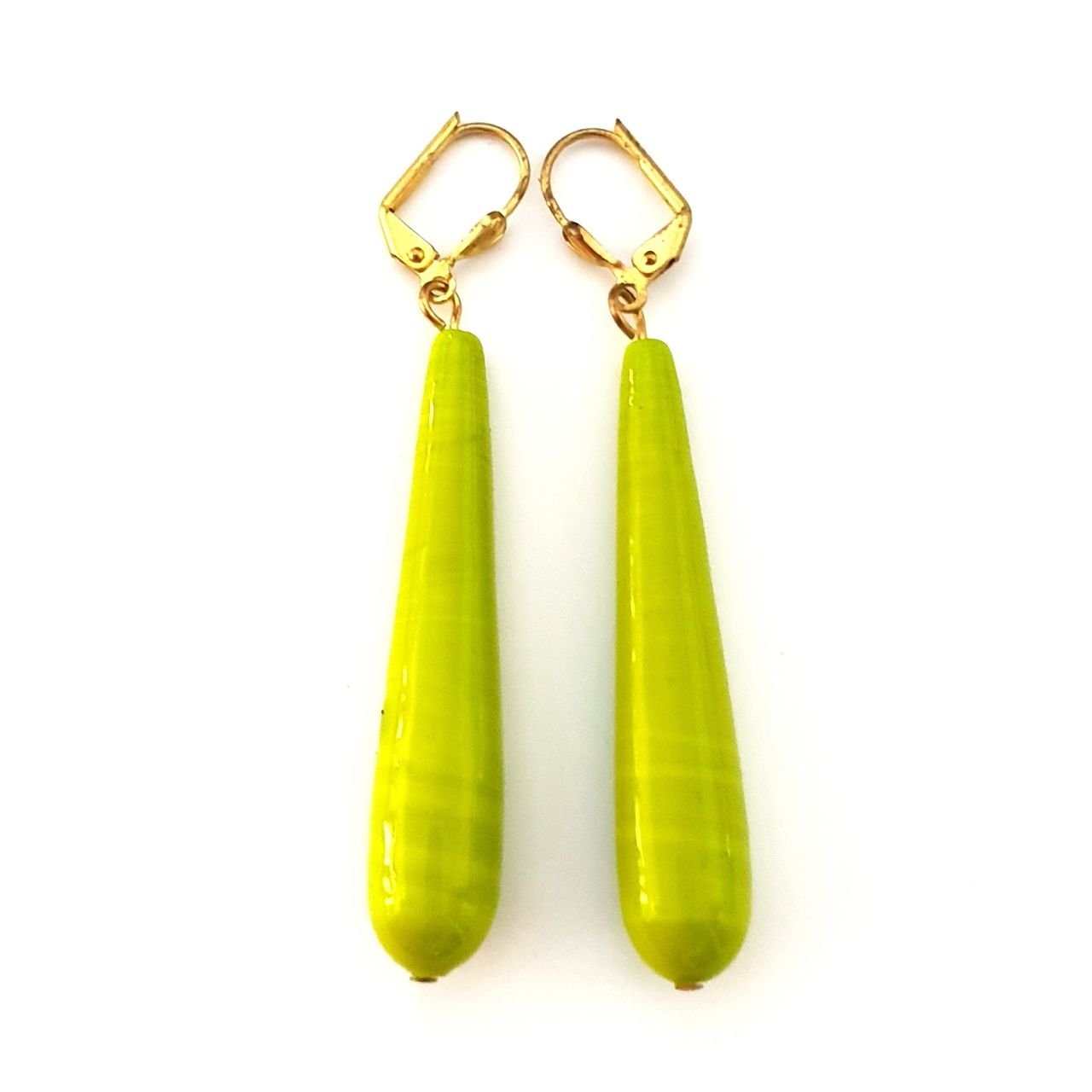 Handmade Glass Tear Drop Earrings Chartreuse