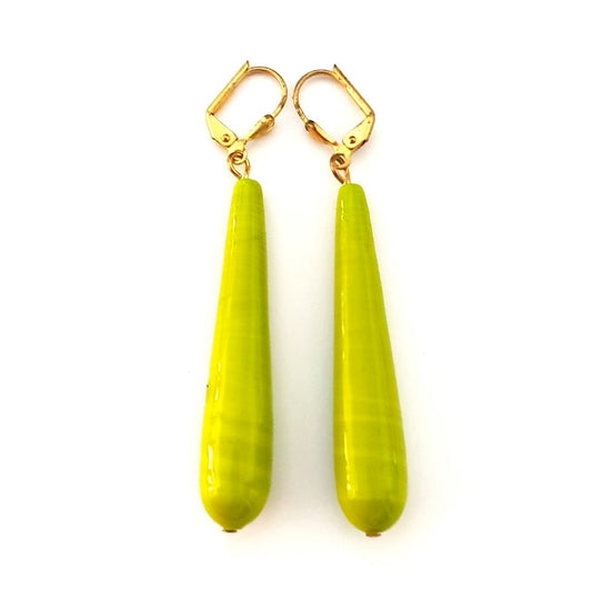 Handmade Glass Tear Drop Earrings Chartreuse
