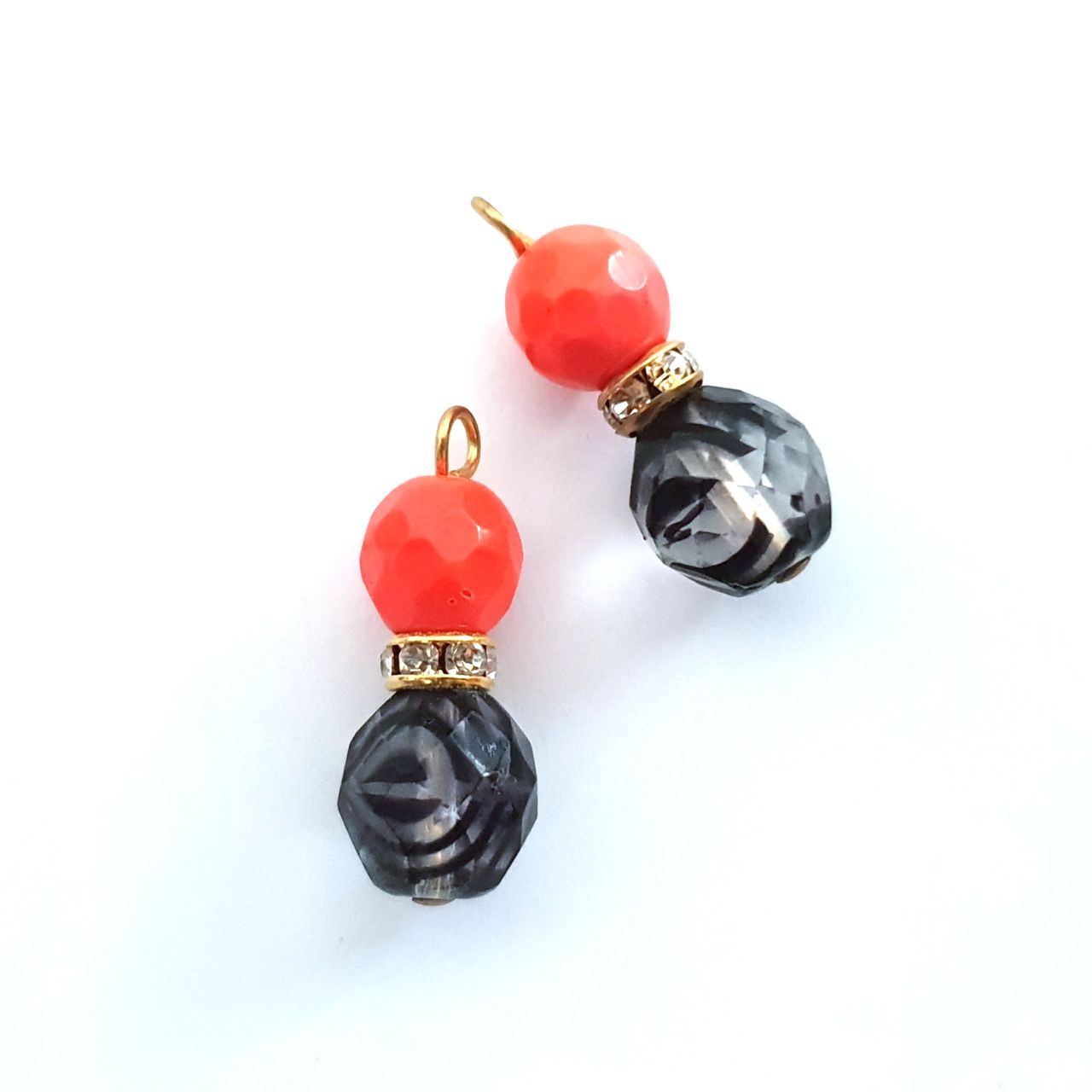 Animal Print Beaded Pendant Crystal Drop Zebra Diamante Gold Opaque Coral