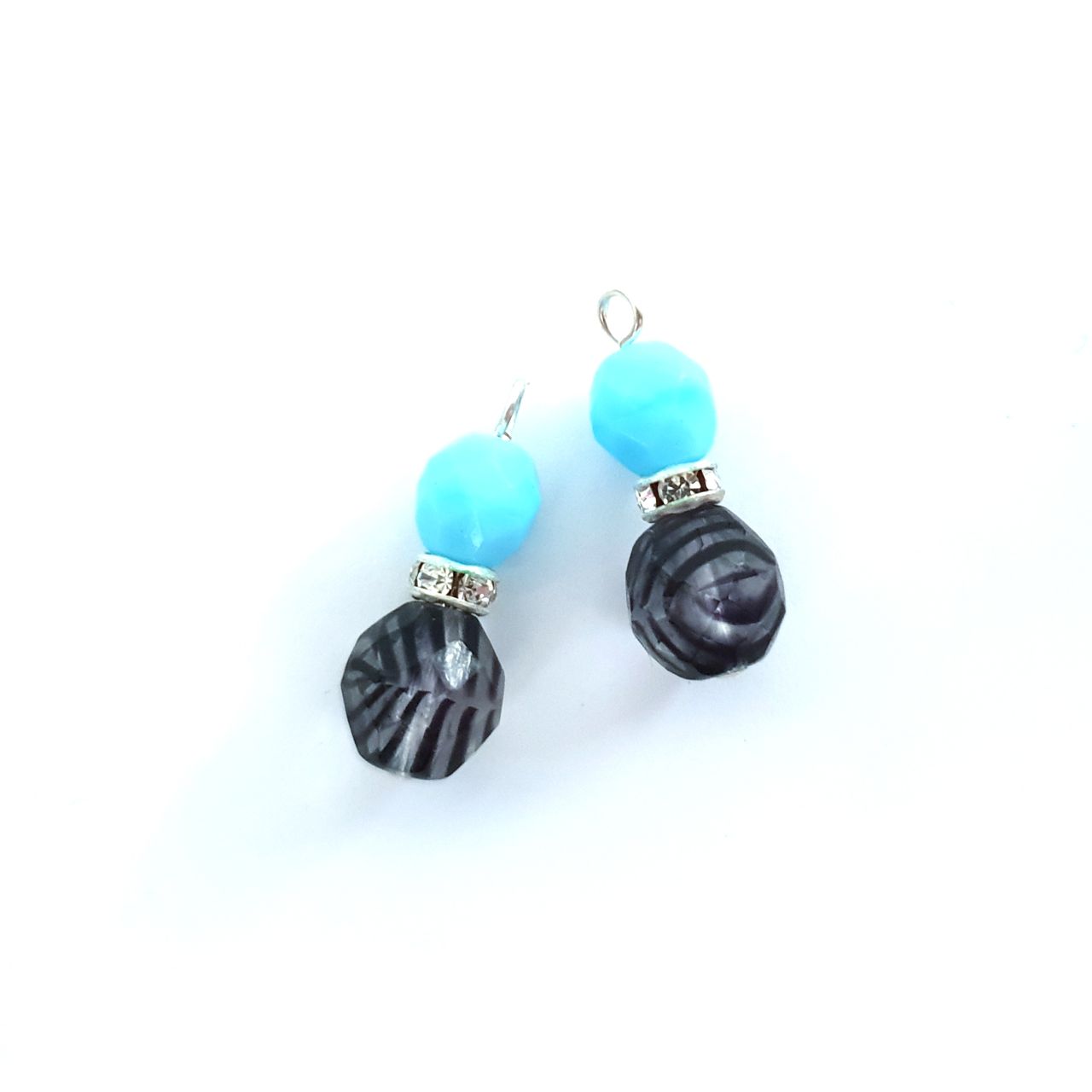 Animal Print Beaded Pendant Crystal Drop Zebra Diamante Silver Opaque Turquoise