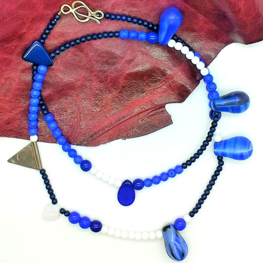 African Trade Bead Blue Necklace