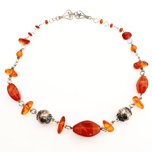 Facetted Amber and Sterling Silver Necklace OOAK