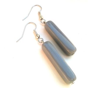 Czech Glass Tube Drop Earrings Grey