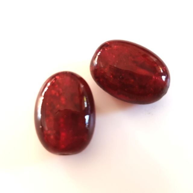 Handmade Czech Aventurine Bead Oval 16x10mm Raspberry Red