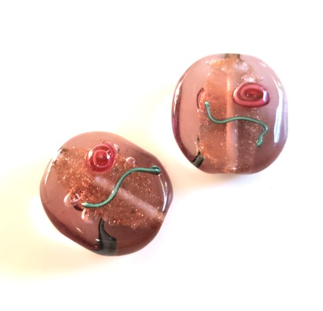 Handmade Glass Floral Aventurine Coin Amethyst 16x14mm