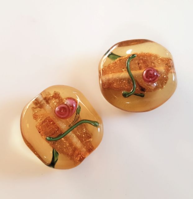 Handmade Glass Floral Aventurine Coin Topaz 16x14mm