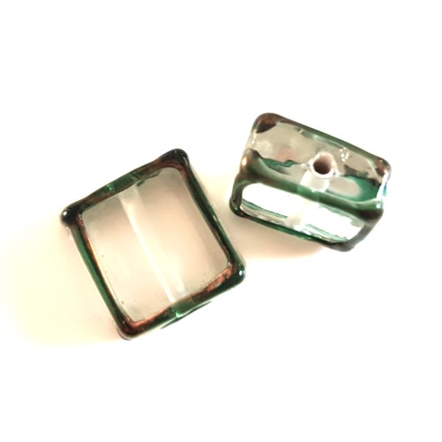 Handmade Czech Aventurine Glass Square Bead 12mm Clear