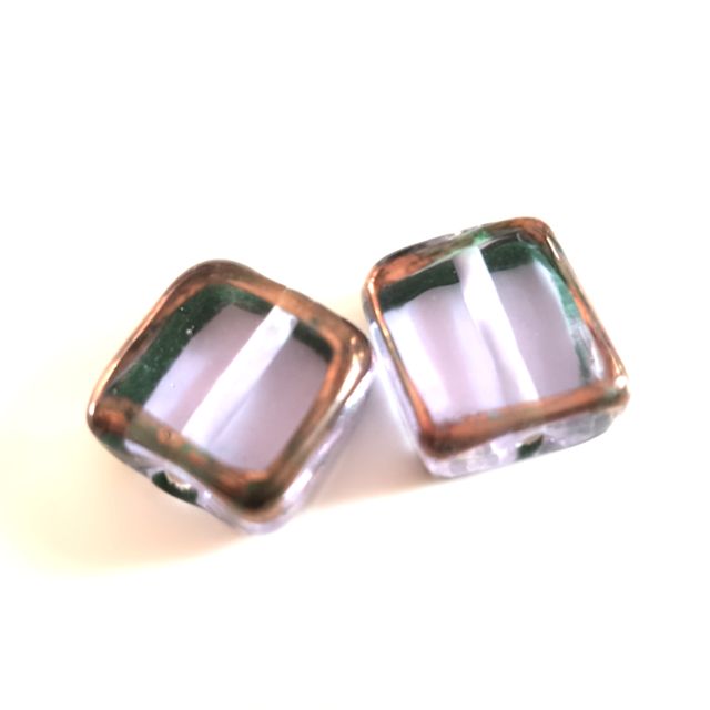 Handmade Czech Aventurine Glass Bead Square 12mm Lilac
