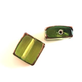 Handmade Czech Aventurine Glass Bead Square 12mm Olive