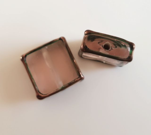 Handmade Czech Aventurine Glass Square Bead 12mm Vintage Pink
