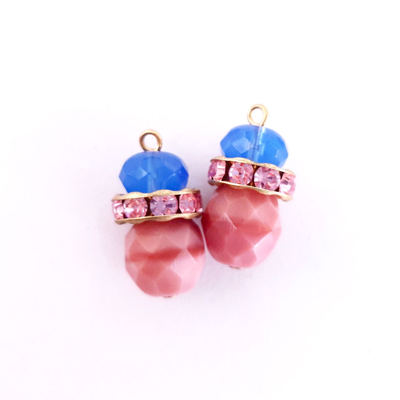 Pretty Beaded Pendant Crystal Drop with Diamante Rondell 10mm Pink Opal Sapphire