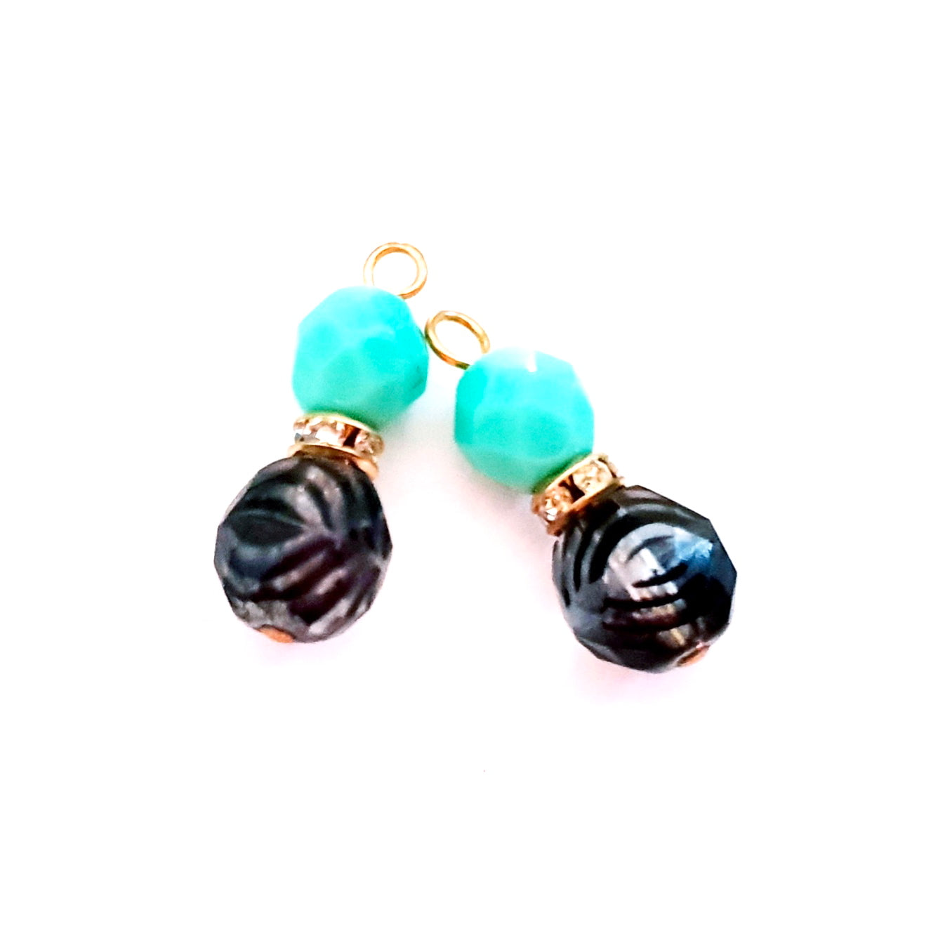 Animal Print Beaded Pendant Crystal Drop Zebra Diamante Gold Opaque Aqua