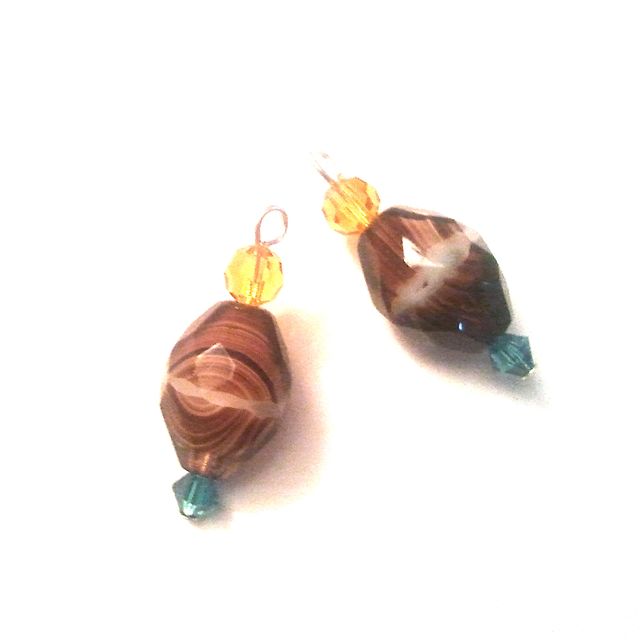 Boho Beaded Pendant Crystal Drop Oval Mixed Brown Swarovski Topaz Indicolite