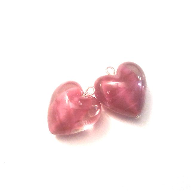 Novelty Pendant Charm Handmade Czech Opalino Glass Puffed Heart Burgundy
