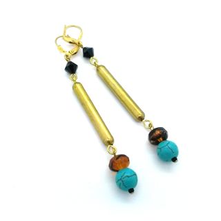 Boheme Brass Drop Earrings Turquoise and Tortoise Shell