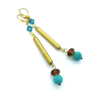 Boheme Brass Drop Earrings Turquoise and Smoke Topaz