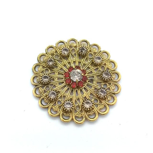 Swarovski Embellished Filigree Doily Padparadscha  Silk Gold Plated 38mm