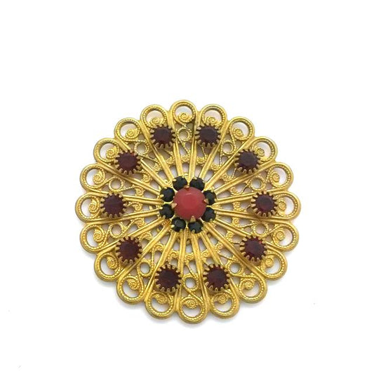 Swarovski Embellished Filigree Doily Red Black Brass 38mm