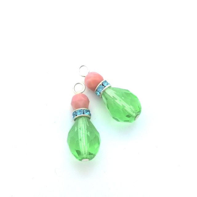 Pretty Vintage Style Crystal Drops Silver Peridot Aquamarine Pink