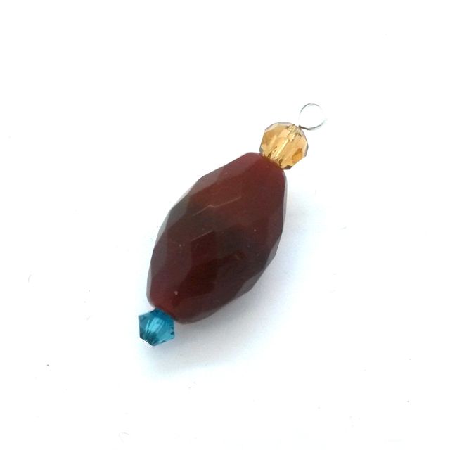 Boho Beaded Pendant Crystal Drop Oval Rust Teal Smoke