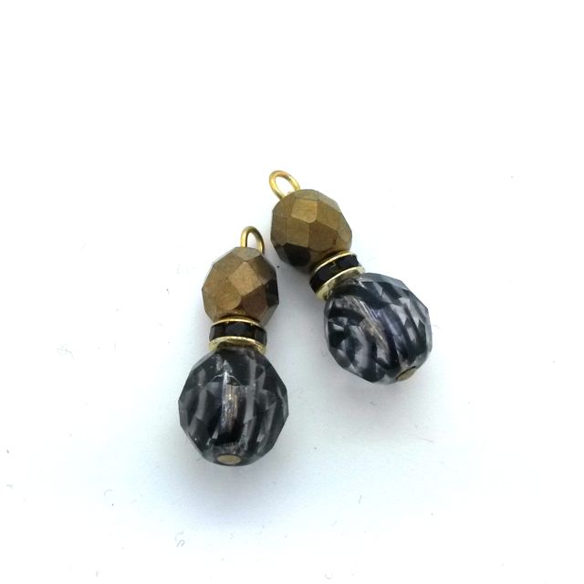 Glam Beaded Pendant Crystal Drop with Diamante Rondell G Zebra Jet Black Bronze