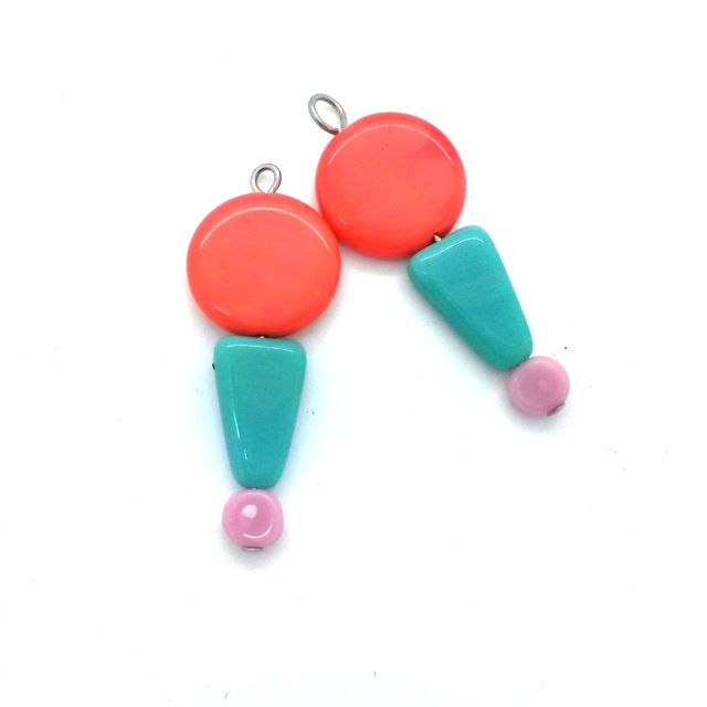 Colour Pop Pendant Charm Czech Glass Coral Aqua Pink