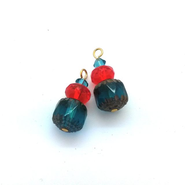 Boho Beaded Pendant Crystal Drop Cathedral Teal Orange Indicolite