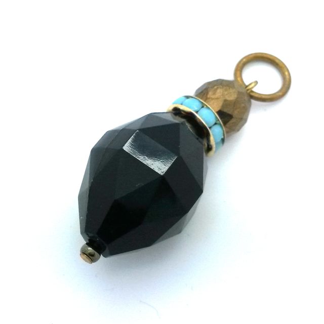Boho Beaded Pendant Lucite Crystal Black Bronze