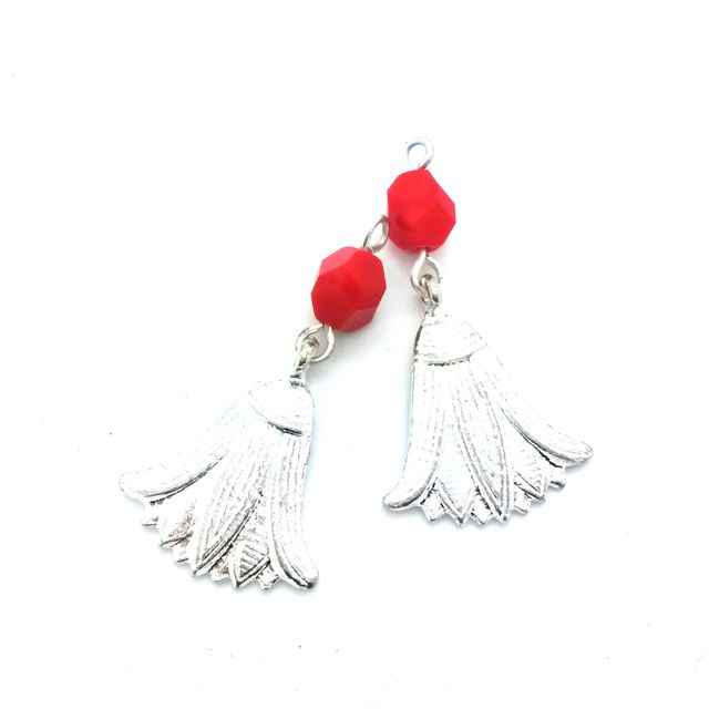 Oriental Charm Lotus Flower Silver Red
