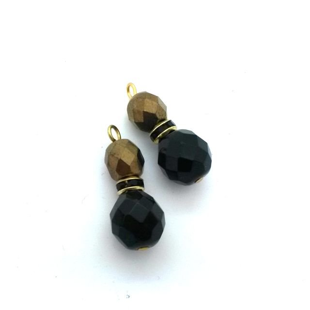 Glam Bead Link Crystal Drop with Diamante Rondell Jet Black Bronze