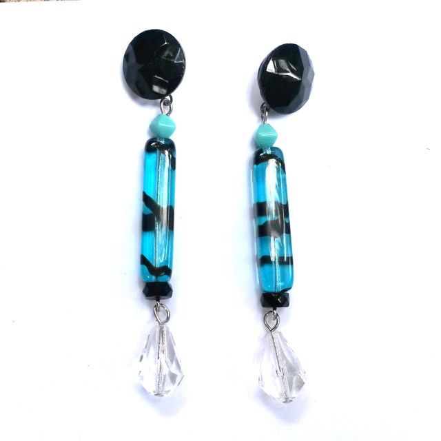 Boheme Earrings Crystal Stud Drop Animal Print Teal