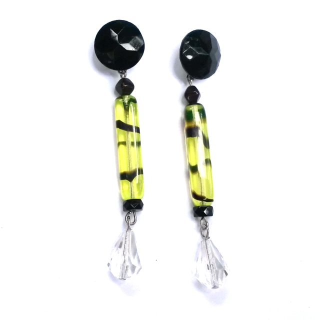 Boheme Beaded Stud Drop Animal Print Drop Chartreuse Earrings