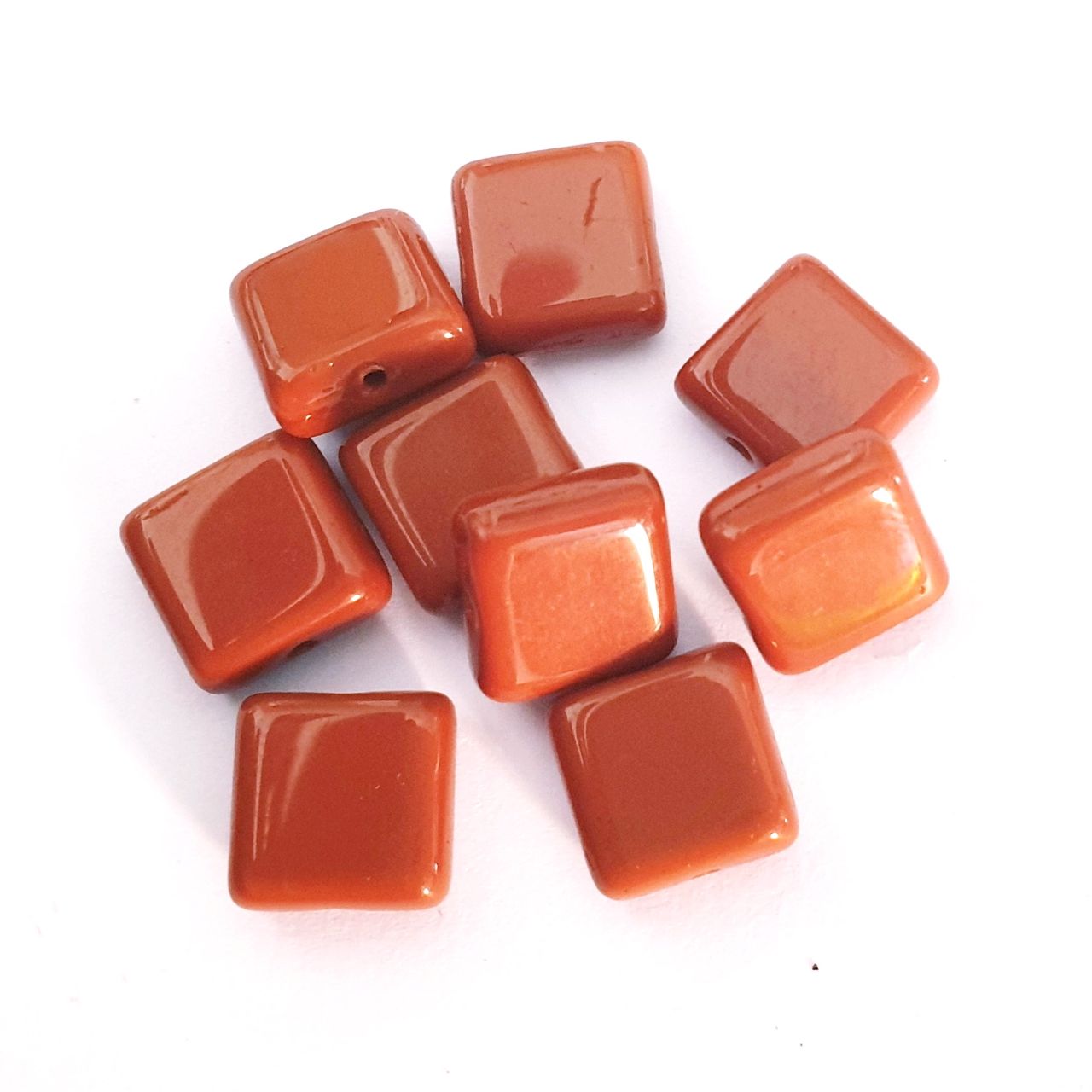 Square Tile 10x10mm Brown Opaque Czech Glass Bead - Pack of 10
