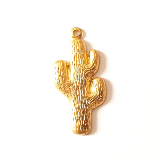 Charm Cactus Hollow Back Brass Stamping 25mm