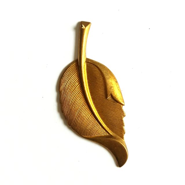 Leaf Pendant Brass Stamping Vintage 60mm