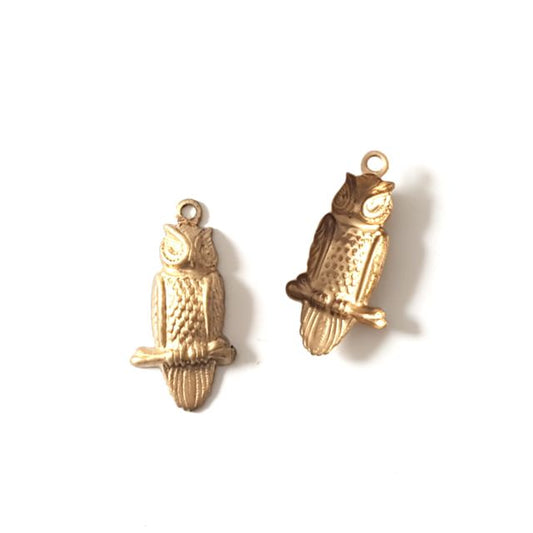 Small Owl Brass Charm 22mm