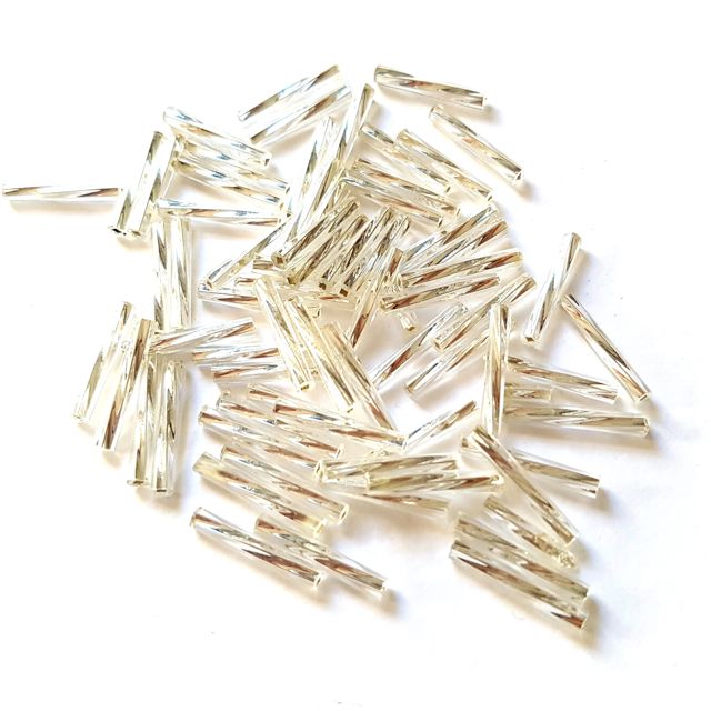 Bugle Bead Czech Glass Clear Silver Lined Twisted 20mm