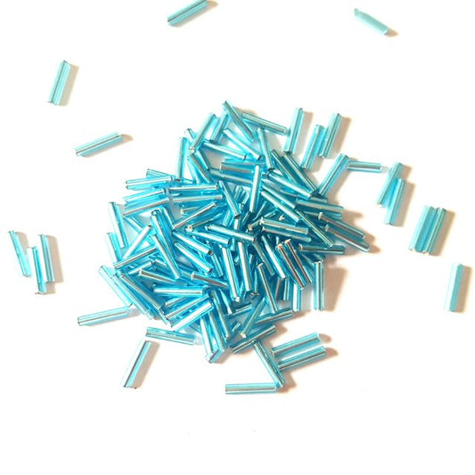 Bugle Bead Czech Glass Aquamarine Silver Lined 5' 11mm