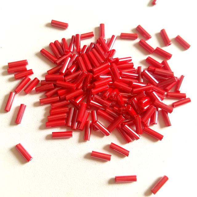 Bugle Bead Czech Glass Red Opaque Lustred 3' 6mm