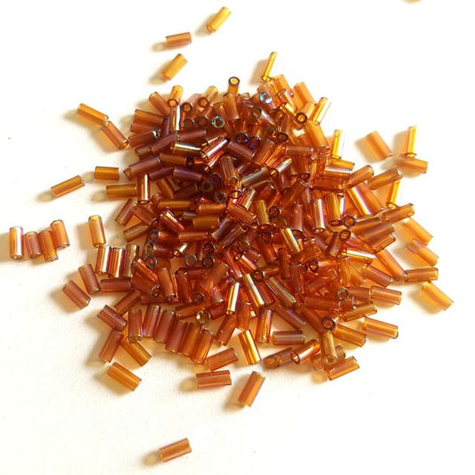 Bugle Bead Czech Glass Topaz AB 2' 4mm