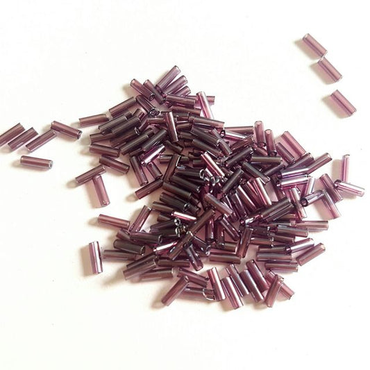 Bugle Bead Czech Glass Amethyst Transparent Lustred 3' 6mm