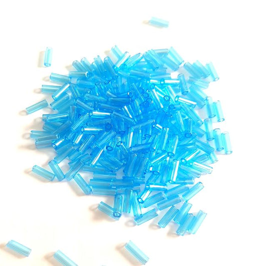 Bugle Bead Czech Glass Aquamarine Transparent Lustred 3' 6mm