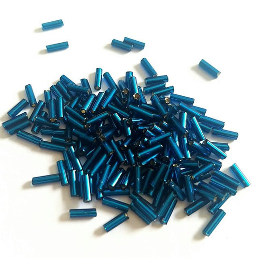 Bugle Bead Czech Glass Dark Turquoise Silver Lined 3' 6mm