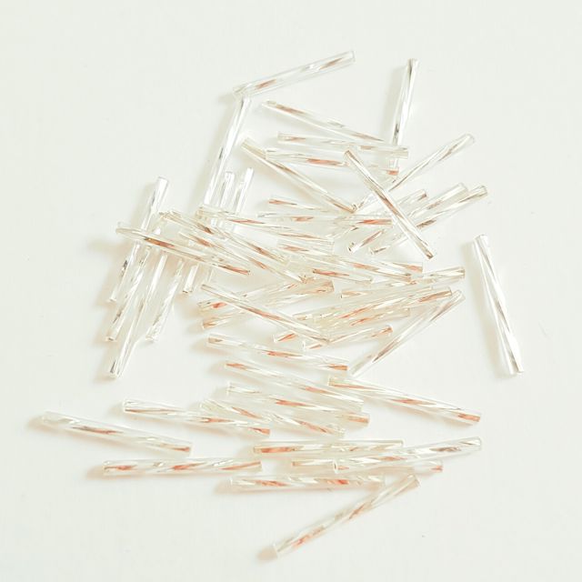Bugle Bead Czech Glass Clear Silverlined Twisted 25mm